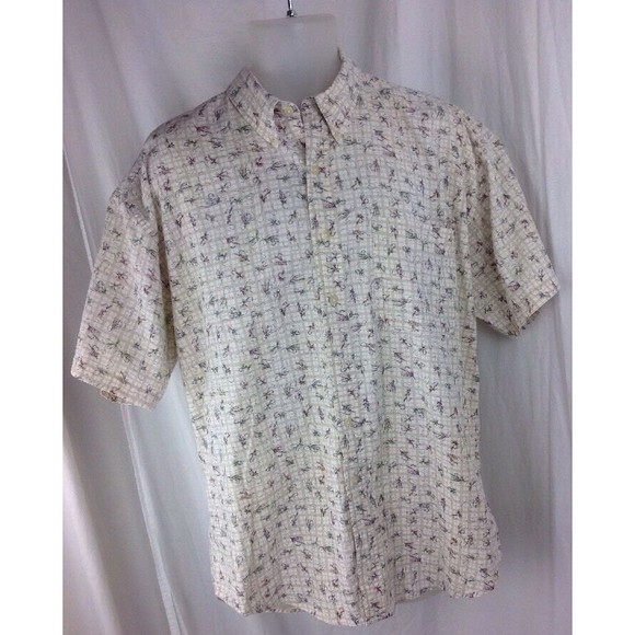 Chaps Other - Vintage Chaps Ralph Lauren Button Up Short Sleeve Shirt Mens L  Fishing Theme